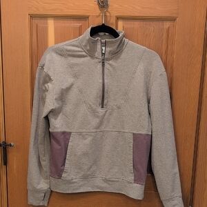Pact Women Zip-Up Sweater in Gray and Purple